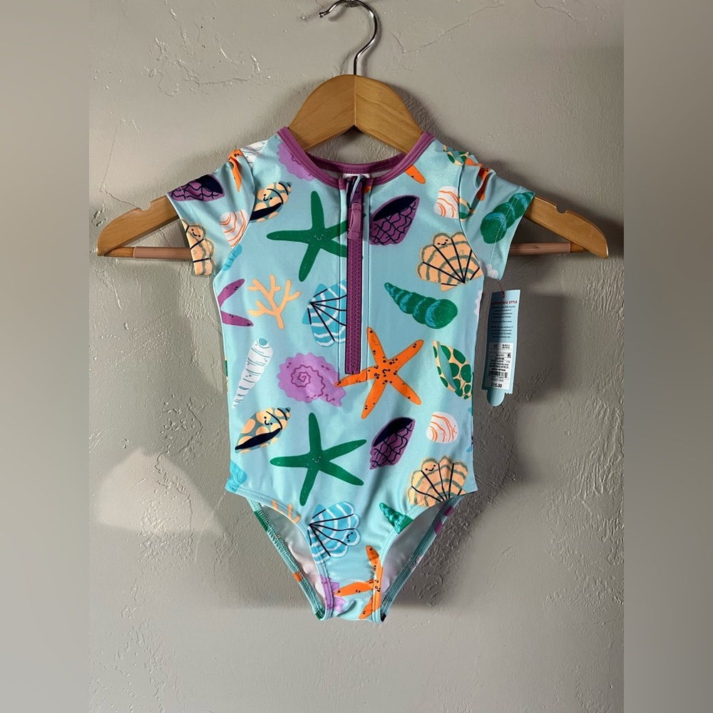 Cat & Jack Girls Seashell Starfish Swim Blue Purple One Piece 3T